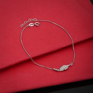 Vanbelle Sterling Silver Jewelry Centered Leaf Nature-Theme Anklet